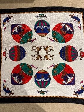 Square Scarf Black White Hot Air Balloon Pattern Polyester 34 in x 34 in